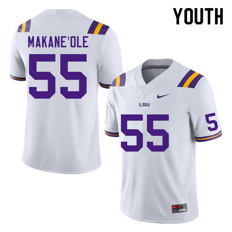 Youth #55 Kimo Makane'ole LSU Tigers College Football Jerseys Sale-White